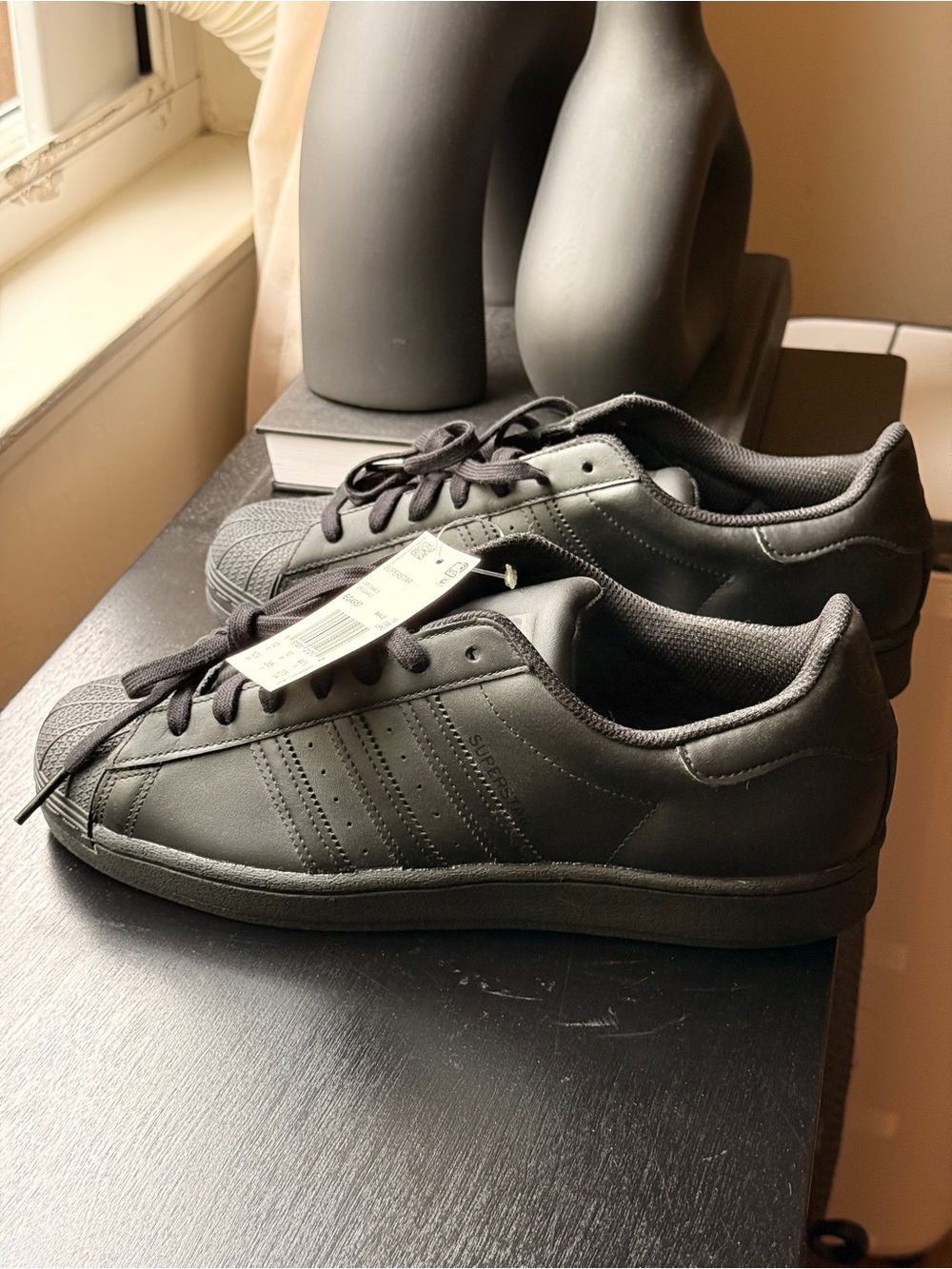 NWT Adidas Superstars blackout